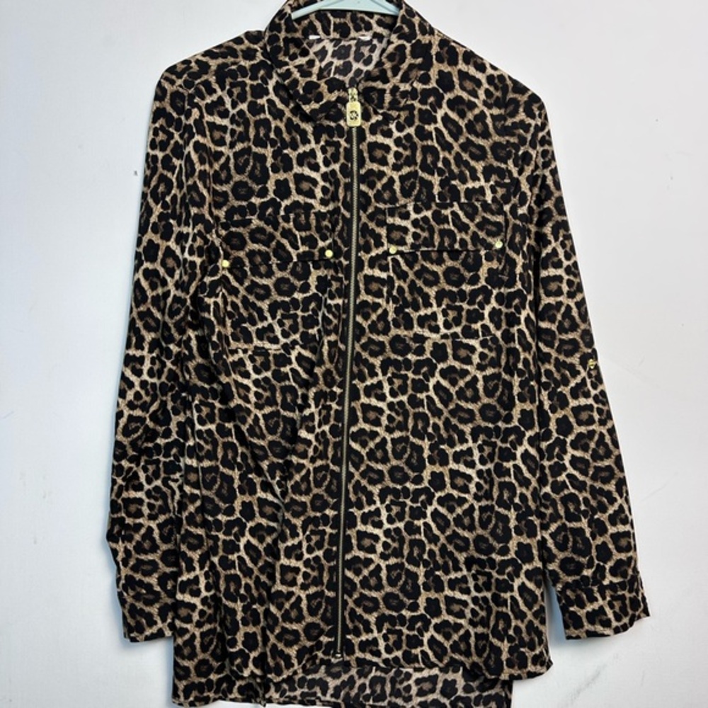 MICHAEL Michael Kors Leopard Print Zip Up Blouse